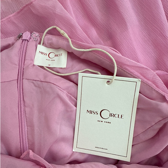 Miss Circle Chiffon Wrap Mini Dress Odelle Crinkle Size XS in Pink - Picture 4 of 7